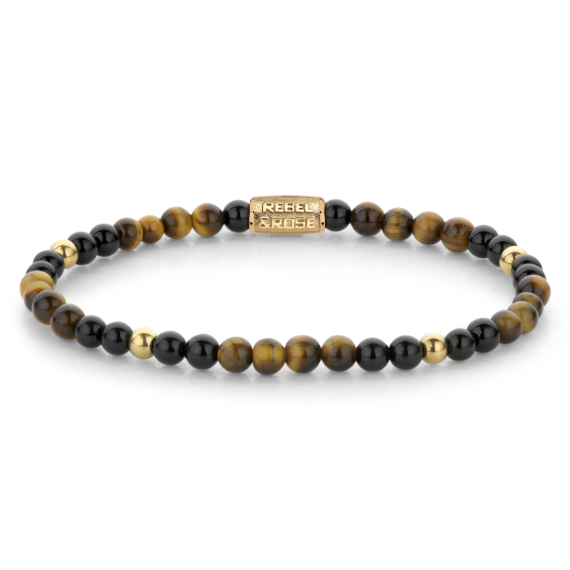 Rebel and Rose Armband Mix Tiger Black - 18 ct yellow gold ionplated 4mm (16,5cm) - 23853 Rebel and Rose Armband Mix Tiger Black - 18 ct yellow gold ionplated 4mm (16,5cm) - 23853
