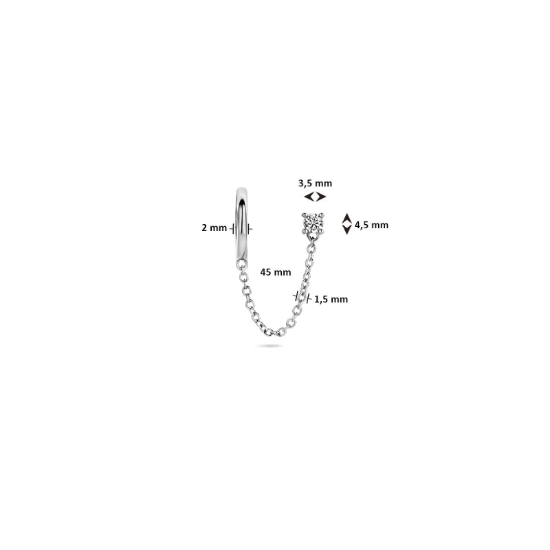 Oorsieraad, zilver klapoorring met oorknop zirkonia PER STUK - 23910
