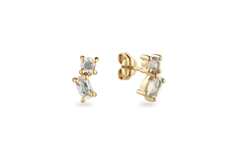 Jackie Oorknoppen, 14krt.goud "Sparkling Studs" met wit topaas - 23951