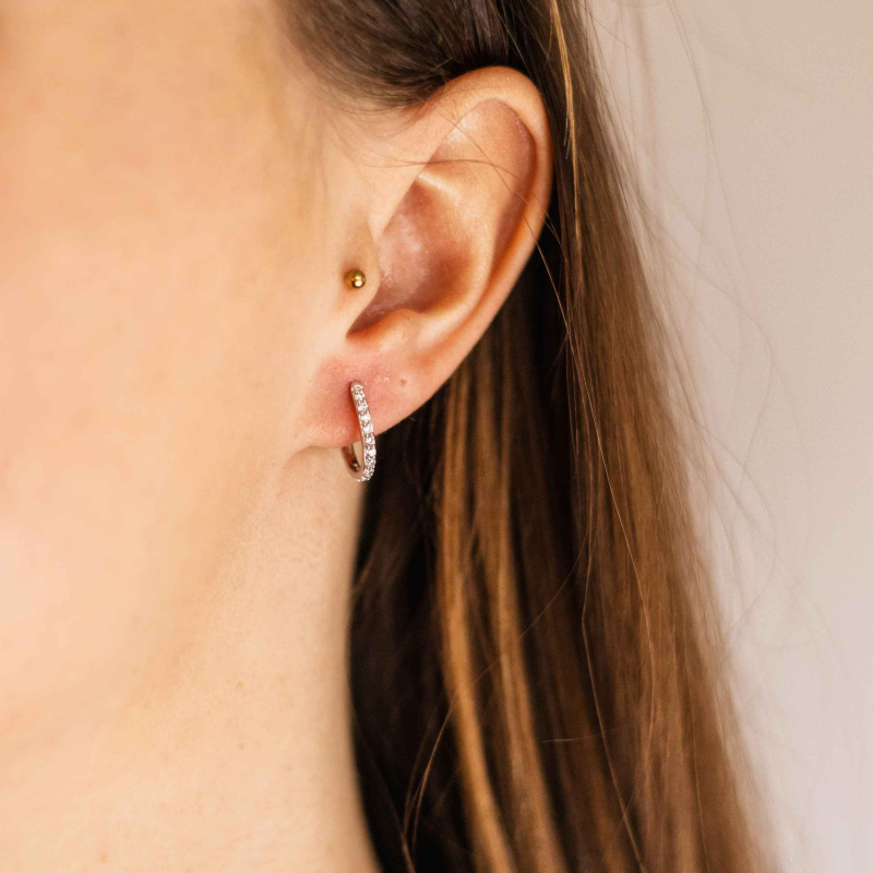 Oorringen, zilver verguld met zirkonia ovaal (2x15mm.) - 23957