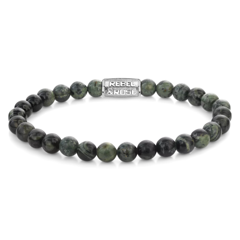 Rebel and Rose Armband Green Rocks 6mm. (maat S: 16,5cm) - 23967 Rebel and Rose Armband Green Rocks 6mm. (maat S: 16,5cm) - 23967