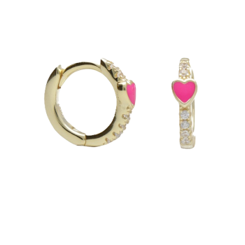 BY NIKKI Oorringen, zilver verguld met hart en zirkonia (diameter: 10mm.) - 23984