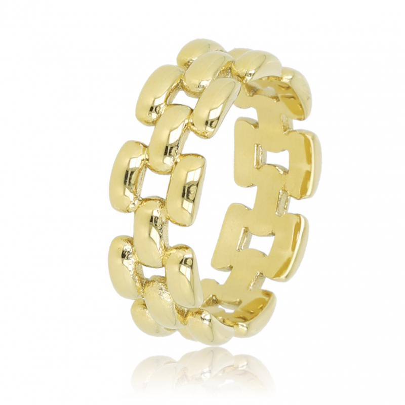 My Bendel Ring, edelstaal verguld schakelmotief 6mm. - 24061 My Bendel Ring, edelstaal verguld schakelmotief 6mm. - 24061