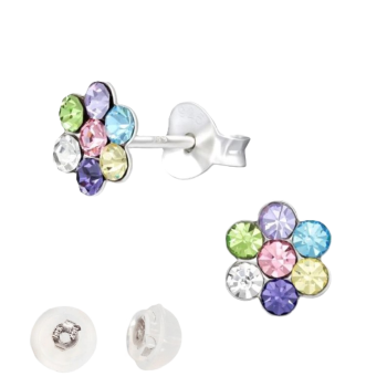 BY NIKKI Oorknoppen, zilver bloem multicoloour - 24065