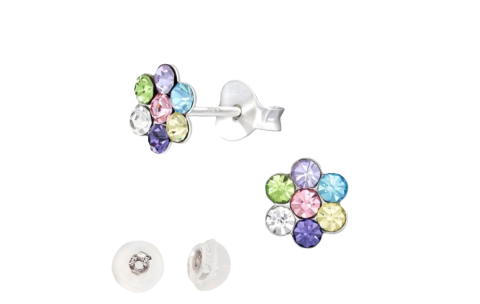 BY NIKKI Oorknoppen, zilver bloem multicoloour - 24065