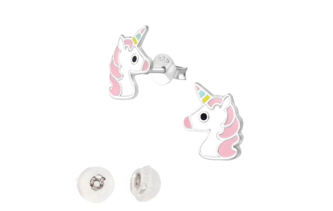 BY NIKKI Oorknoppen, zilver unicorn - 24068