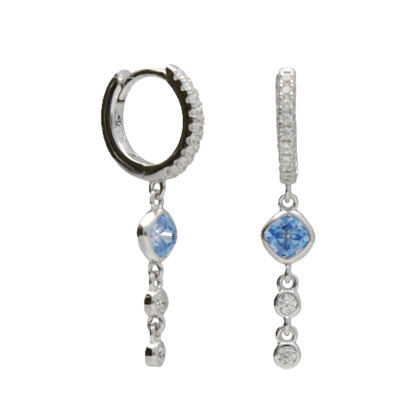 BY NIKKI Oorringen, zilver met blauwe hanger  (diameter: 10mm.) - 24070