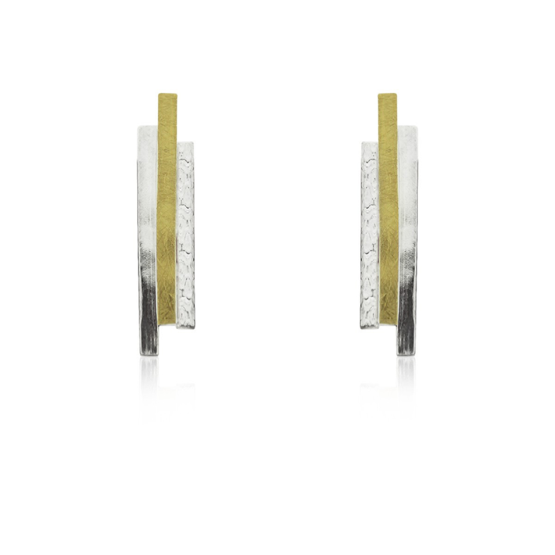 AUDAR Oorknoppen, model E1992 zilver met 18krt.goud (lengte 28mm) - 24076 AUDAR Oorknoppen, model E1992 zilver met 18krt.goud (lengte 28mm) - 24076