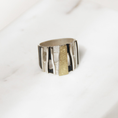 AUDAR Ring, model 1628 zilver met 18krt.goud (maat 60) - 24079