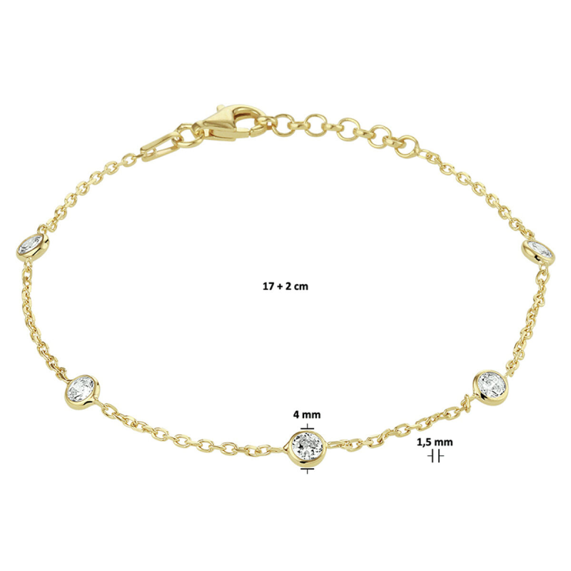 Armband, zilver verguld met  zirkonia (lengte: 17-19cm.) - 24085