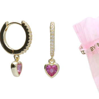 BY NIKKI Oorringen, zilver verguld met roze zirkonia (diameter: 10mm.) - 24127