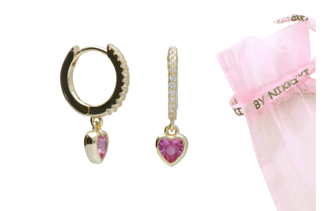 BY NIKKI Oorringen, zilver verguld met roze zirkonia (diameter: 10mm.) - 24127