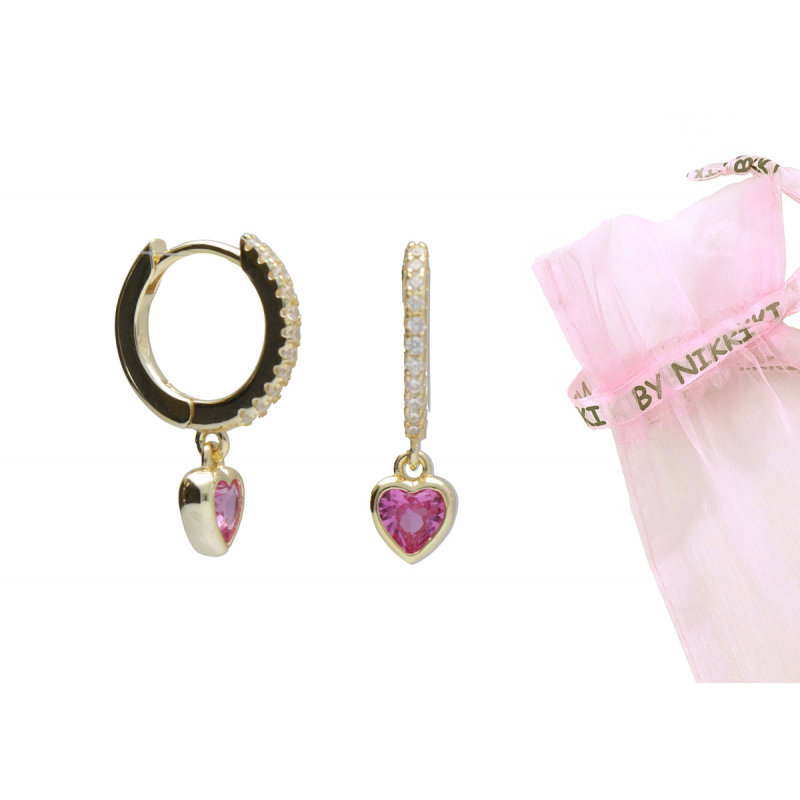 BY NIKKI Oorringen, zilver verguld met roze zirkonia (diameter: 10mm.) - 24127