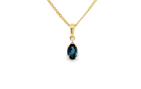 HC Hanger, 14krt.goud met London Blue Topaas en diamant - 24134