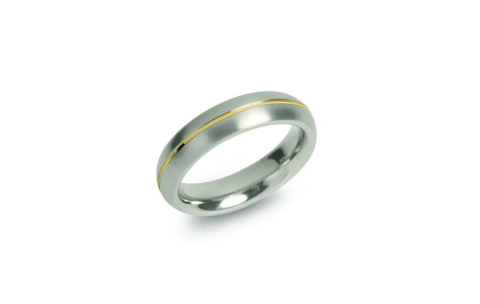 Boccia Ring, titanium model 0130-02 breedte: 5mm. deels verguld (maat 64) - 24140