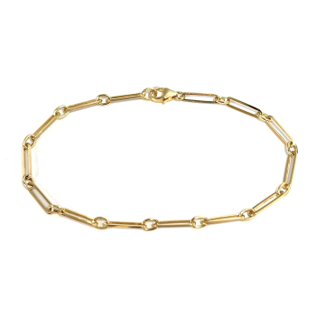 Armband, 14krt.goud massief boxlink met tussenoog (lengte: 19cm) - 24173