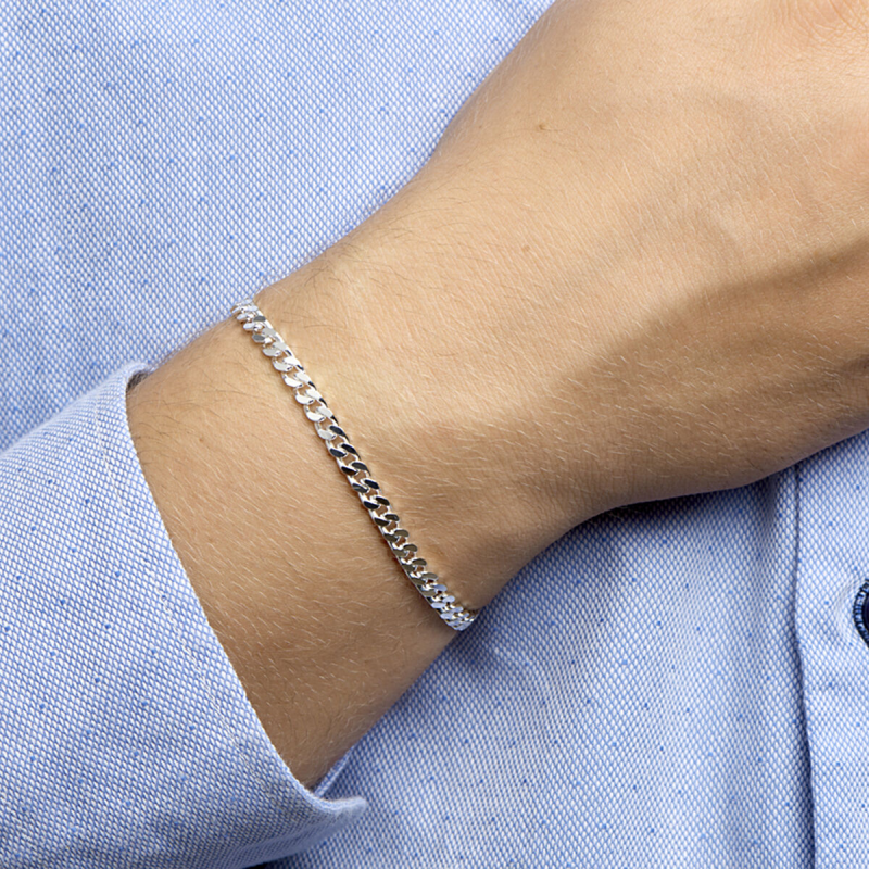Armband, zilver gourmette  4,3 mm. (lengte: 19cm.) - 24204