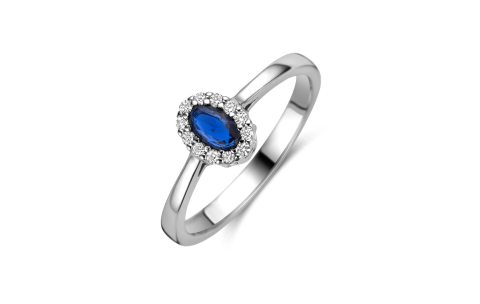 HC Ring, zilver gerhodineerd met saffier en zirkonia I(maat 16,25) - 24208