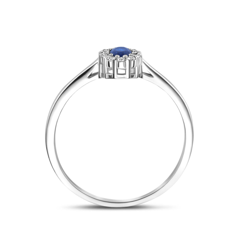 Ring, zilver gerhodineerd met saffier en zirkonia I(maat 16,25) - 24208