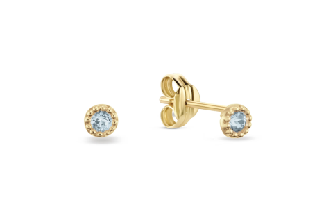 Jackie Oorknoppen, 14krt.goud Grimaldi BlueTopaz (3mm.) - 24235