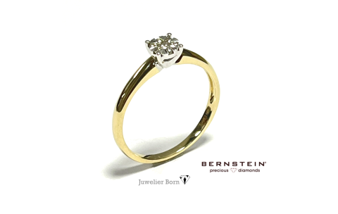 Bernstein Ring, 14krt.bicolour goud met diamant totaal 0,10ct (maat 17,5) - 24238