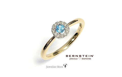Bernstein Ring, 14krt.bicolour goud met topaas en diamant totaal 0,07ct (maat 17,5) - 24239