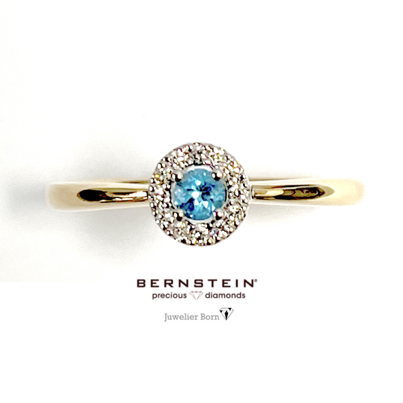 Bernstein Ring, 14krt.bicolour goud met topaas en diamant totaal 0,07ct (maat 17,5) - 24239