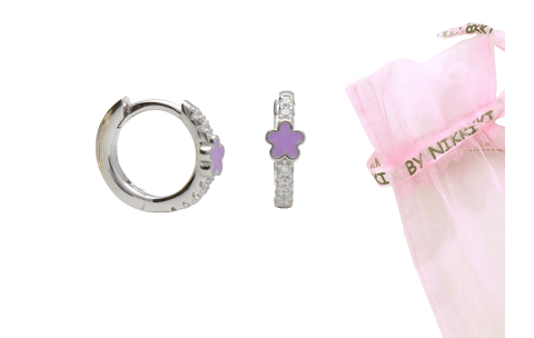 BY NIKKI Oorringen, zilver gerhodineerd met bloem en zirkonia (diameter: 10mm.) - 24283