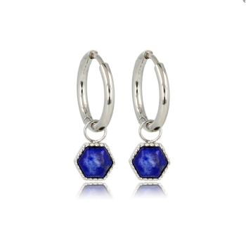 My Bendel Oorringen, edelstaal met Lapis Lazuli model Zeshoek (12x2mm.) - 24291