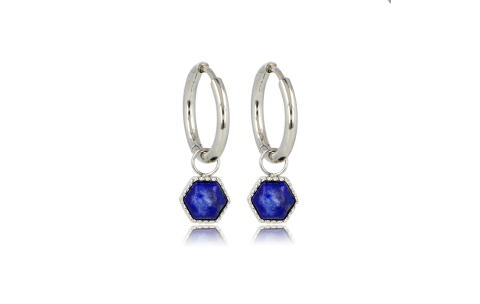 My Bendel Oorringen, edelstaal met Lapis Lazuli model Zeshoek (12x2mm.) - 24291