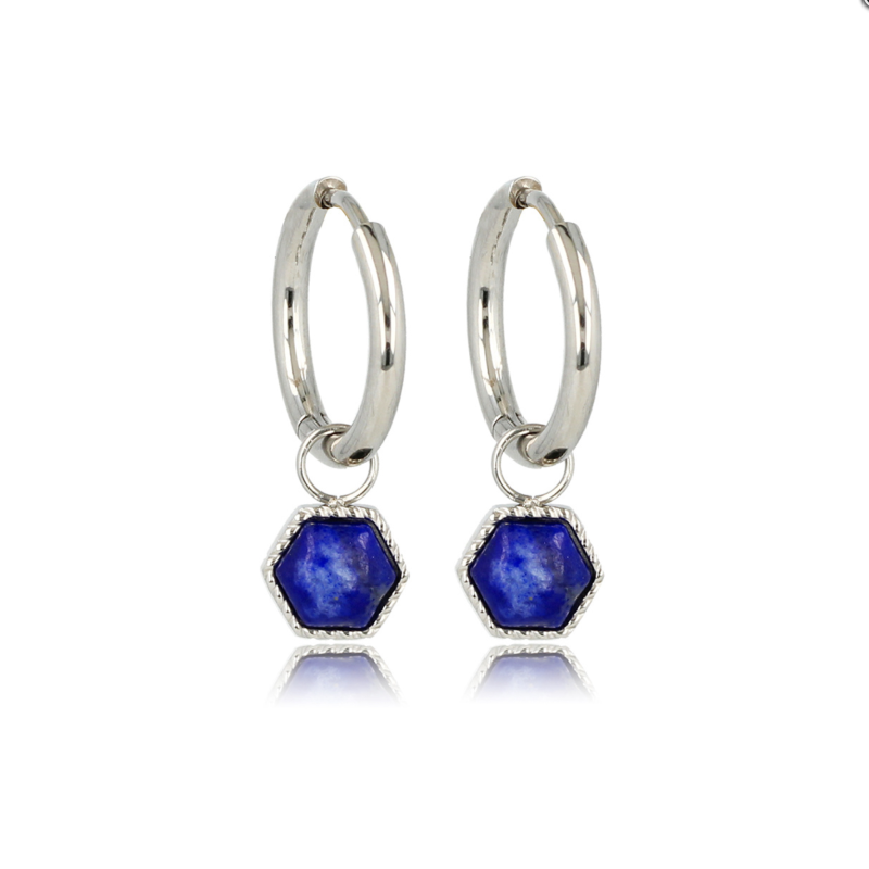 My Bendel Oorringen, edelstaal met Lapis Lazuli model Zeshoek (12x2mm.) - 24291