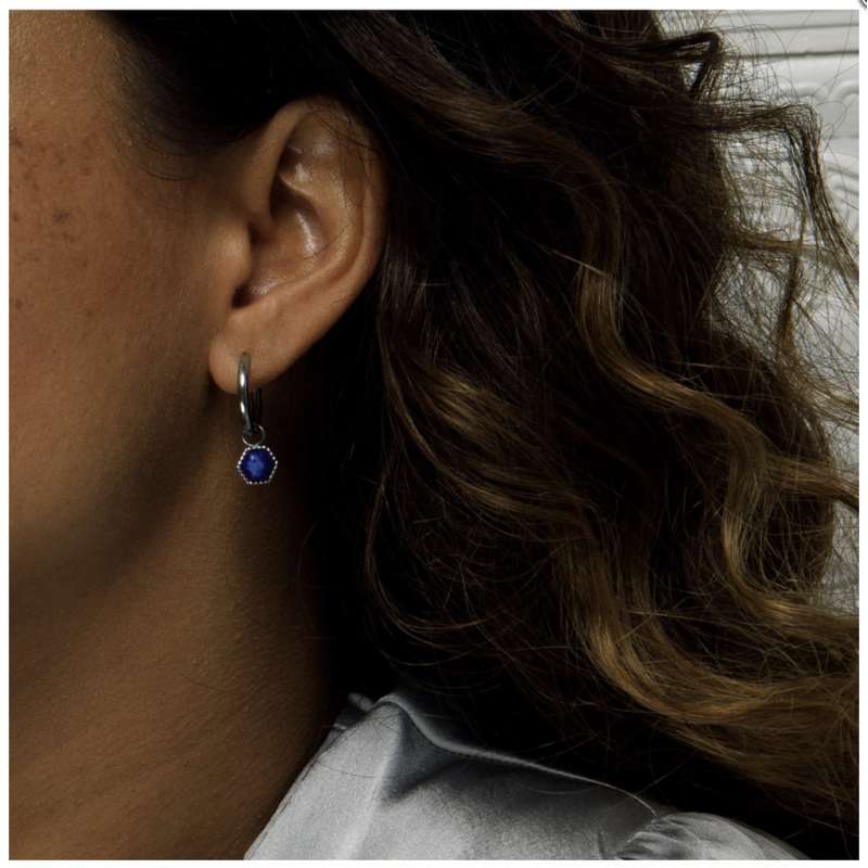 My Bendel Oorringen, edelstaal met Lapis Lazuli model Zeshoek (12x2mm.) - 24291