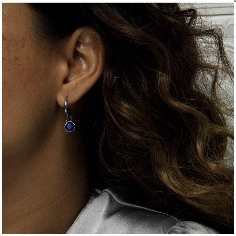 My Bendel Oorringen, edelstaal met Lapis Lazuli model Zeshoek (12x2mm.) - 24291