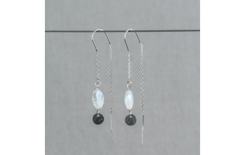 Jeh Jewels, Oorhangers model 21340 zilver verguld met regenboog maansteen (lengte 5cm.) - 24295