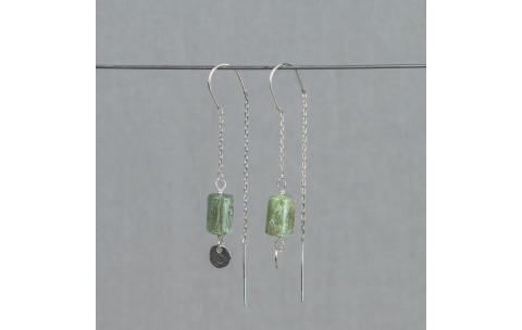 Jeh Jewels, Oorhangers model 21340 zilver met groen Kyaniet (lengte 5cm.) - 24298