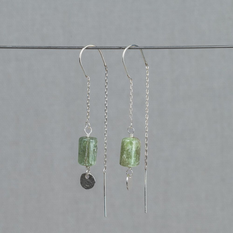Jeh Jewels Oorhangers, model 21340 zilver met groen Kyaniet (lengte 5cm.) - 24298