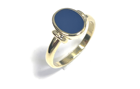 Ring, 14krt.goud met blauwe lagensteen 10x8mm.(maat 18) - 24302