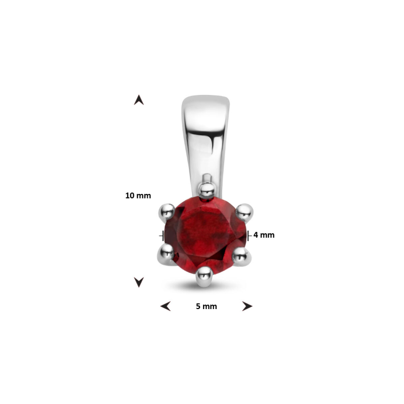 Hanger, zilver gerhodineerd met granaat (4mm.) - 24314