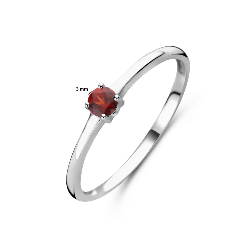 Ring, zilver gerhodineerd met granaat (maat 18) - 24324