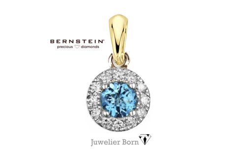 Bernstein Hanger, 14krt.goud met diamant en topaas (6mm.) - 24334
