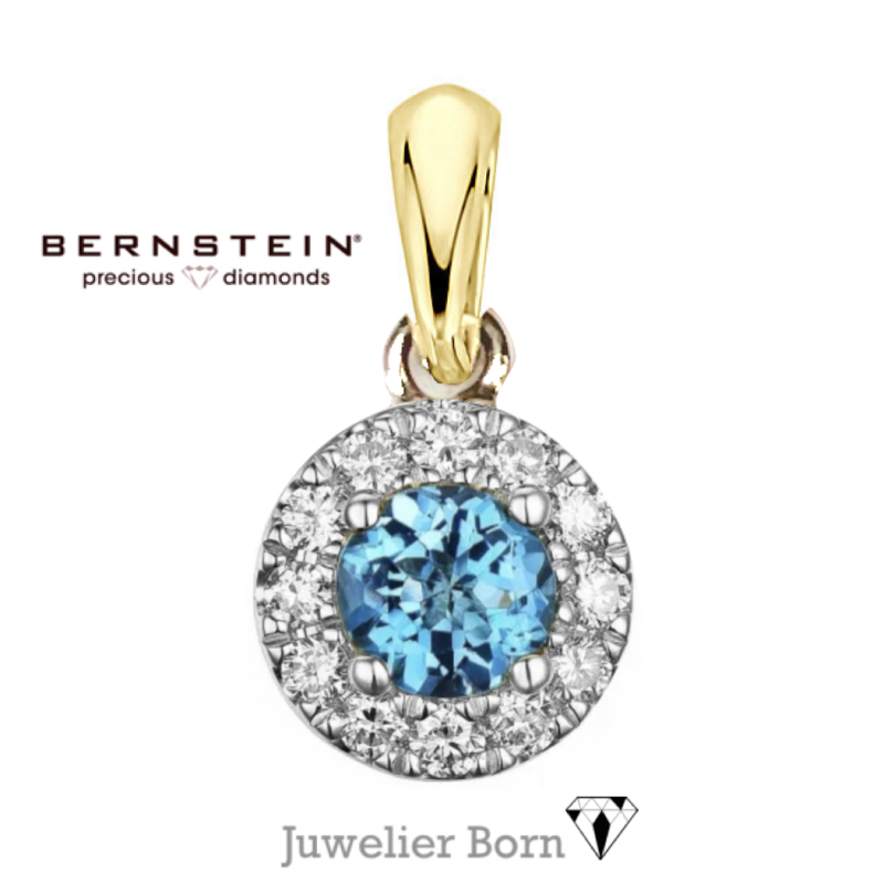 Bernstein Hanger, 14krt.goud met diamant en topaas (6mm.) - 24334