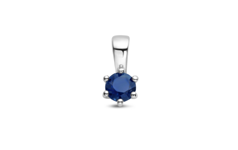 Hanger, zilver gerhodineerd met synt.saffier (4mm.) - 24338