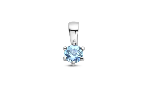 Hanger, zilver gerhodineerd met blauw topaas (4mm.) - 24339