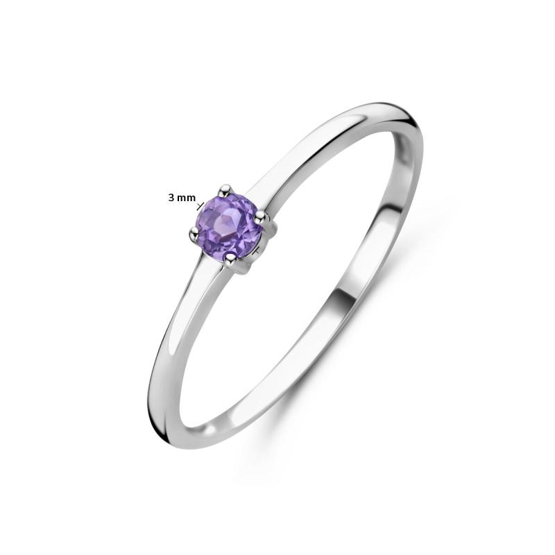 Ring, zilver gerhodineerd met licht amethist (maat 18) - 24341