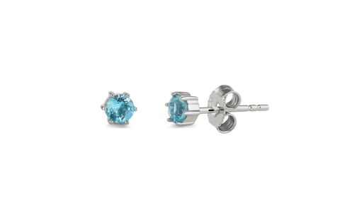 Oorknoppen, 14krt.witgoud met blauw topaas (3mm.) - 24343