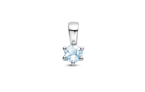 Hanger, zilver gerhodineerd met aquamarijn (4mm.) - 24348