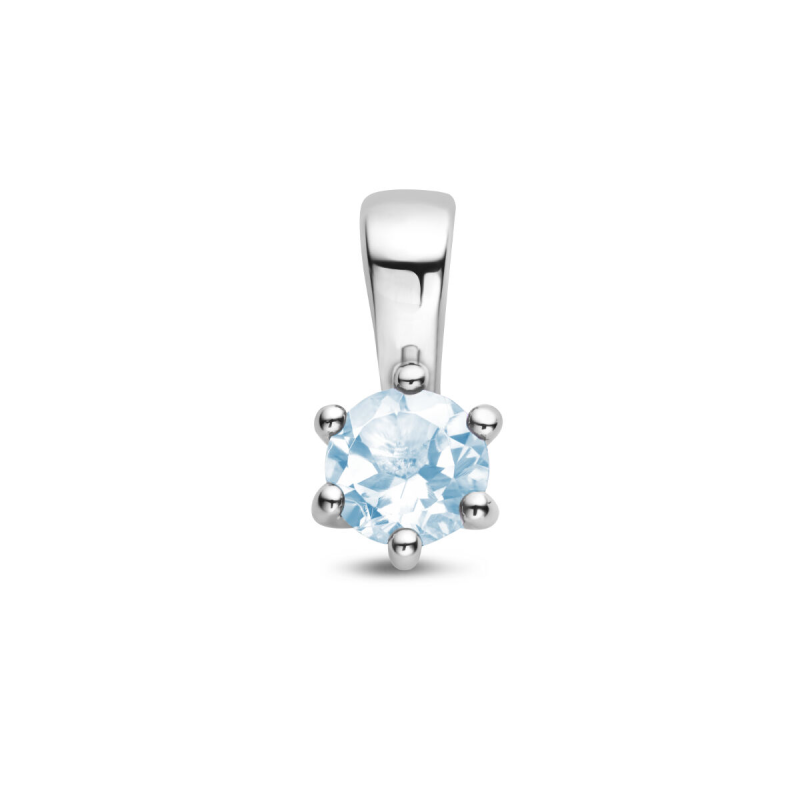 Hanger, zilver gerhodineerd met aquamarijn (4mm.) - 24348