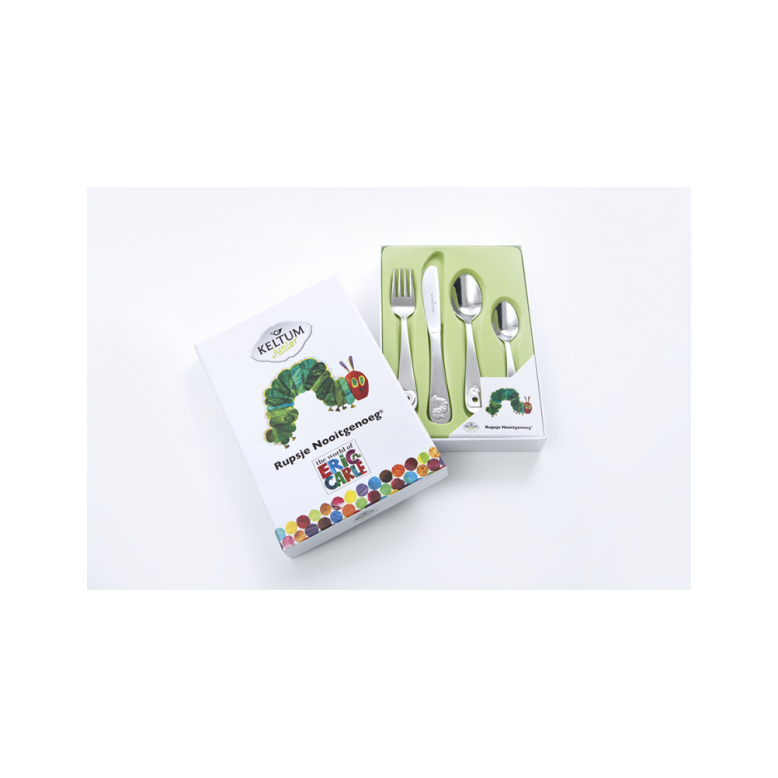 Kinderbestek, Rupsje Nooitgenoeg 4-delig staal - Keltum - 24368 Kinderbestek, Rupsje Nooitgenoeg 4-delig staal - Keltum - 24368