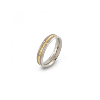 Boccia Ring, titanium/verguld met diamant 0.01ct. model 0144-01 breedte:5mm. - 24703