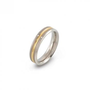 Boccia Ring, titanium/verguld met diamant 0.01ct. model 0144-01 breedte:5mm. - 24703